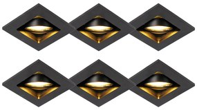 Set van 6 Moderne inbouwspots zwart verstelbaar - Qure Design, Modern GU10 vierkant Binnenverlichting Lamp