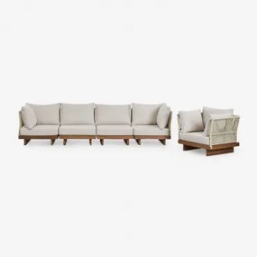 Dailin 4-delige Modulaire Bankset Met 2 Hoekstoelen En Fauteuil In Acaciahout Acacia Bruin - Sklum