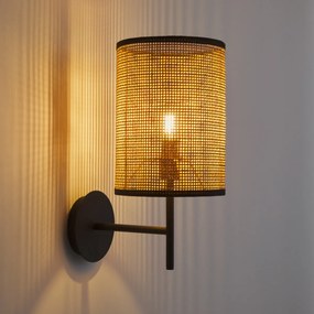 Wandlamp in ijzer en rotan, Cara