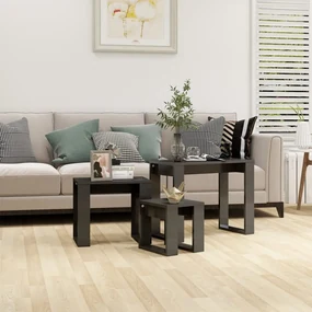 vidaXL 3-delige Tafeltjesset bewerkt hout hoogglans grijs