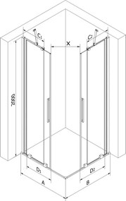 Mexen Velar Duo schuifdeur douchecabine 90 x 80 cm, transparant, chroom - 871-090-080-02-01