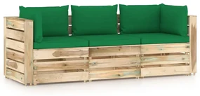 vidaXL Tuinbank 3-zits met kussens groen geïmpregneerd hout