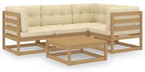 vidaXL 5-delige Loungeset met kussens massief grenenhout