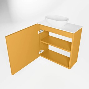 Mondiaz Fowy toiletmeubel 50cm ocher met witte waskom links en kraangat