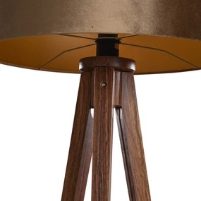 Vloerlamp tripod walnoot hout met velours kap brons 50cm - Tripod Classic Klassiek / Antiek, Landelijk E27 rond Binnenverlichting Lamp