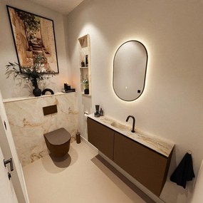 MONDIAZ TURE-DLUX 120cm toiletmeubel Rust. EDEN wastafel Frappe positie midden. Met 1 kraangat. TUREDX120RUSM1FRA