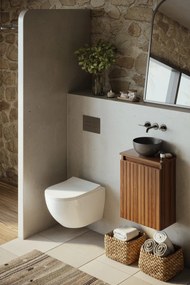 Fontana Bano toiletmeubel ribbelfront walnoot 40x22cm met mat zwarte waskom