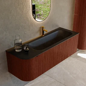 Mondiaz Kurve 135cm badmeubel ronding links ruby met 1 lade en deur en wastafel big medium kraangat rechts urban
