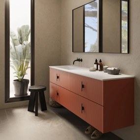 Muebles Avila badmeubel ribbelfront 160cm terracotta met wastafel links zonder kraangat