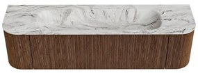 Mondiaz Kurve-dlux 170cm badmeubel ronding links/rechts walnut met 1 lade en 2 deuren en wastafel big large midden 1 kraangat glace