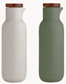 Azijn- en olieflessen Essentials van porselein en acaciahout, 2-delig