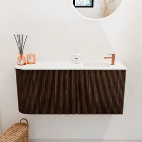 Mondiaz Joya 90cm toiletmeubel ronding links walnut met wastafel faye rechts 1 kraangat talc