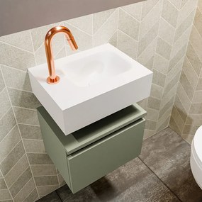 Mondiaz Andor toiletmeubel 40cm army met witte wastafel rechts met kraangat