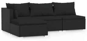 vidaXL 4-delige Loungeset met kussens poly rattan zwart