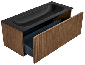 Mondiaz Kurve 110cm badmeubel walnut met 1 lade en wastafel big medium midden 1 kraangat urban