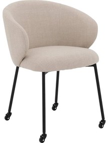 Goossens Stoel Noomi beige stof met armleuning en met wielen,