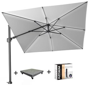 Challenger T2 glow zweefparasol 300x300 cm lichtgrijs met 90KG voet en hoes