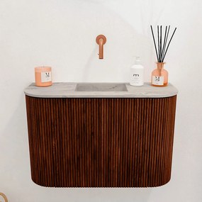 Mondiaz Joya DLux 65cm toiletmeubel ronding links/rechts ruby met wastafel faye midden zonder kraangat glace