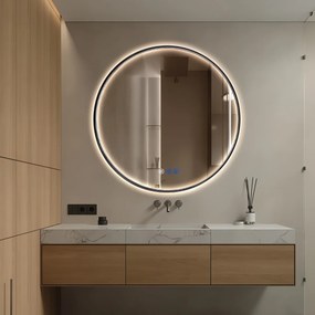 Saniclear Circle Black ronde spiegel met verwarming, direct en indirect licht mat zwart 100cm