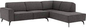 Goossens Hoekbank Hercules donkergrijs, microvezel, 3-zits, modern design met ligelement rechts