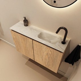 Mondiaz Ture DLux toiletmeubel 80cm washed oak met wastafel ostra rechts met kraangat