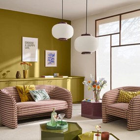 Hanglamp van gegroefd opaline glas en ijzermetaal, diameter 33 cm, TILAN