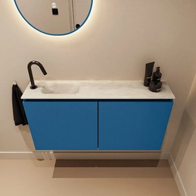 Mondiaz Ture DLux toiletmeubel 100cm jeans met wastafel ostra links met kraangat