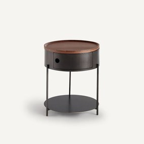 Nachtkastje van staalmetaal en massief notenhout, Talbingo