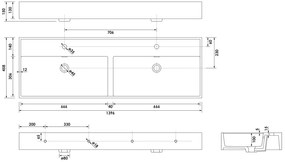 Brauer Gravity dubbele wastafel mineraalmarmer 140cm met 2 kraangaten wit glans