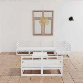vidaXL 8-delige Loungeset massief grenenhout wit