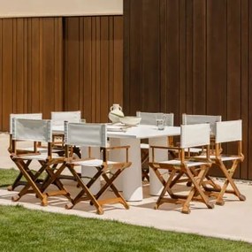Set Van 150x150 Cm Vierkante Tafel Van Lissaboncement En 8 Ridley Houten Opvouwbare Tuinregisseursstoelen Gebroken Wit - Sklum