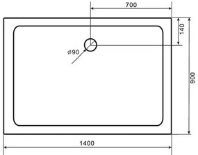 SaniGoods Flet douchebak rechthoekig 140x90x4cm