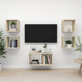 vidaXL 5-delige Tv-meubelset spaanplaat wit en sonoma eikenkleurig