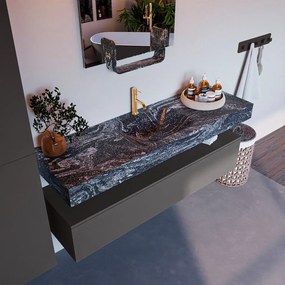 Mondiaz Alan DLux badmeubel 150cm dark grey 1 lade met wastafel lava midden 1 kraangat