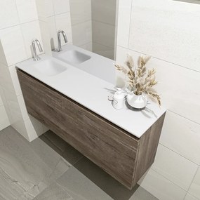 Mondiaz Olan 120cm toiletmeubel dark brown met wastafel talc links 1 kraangat