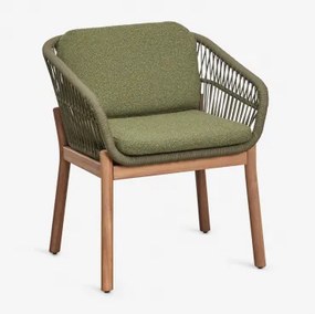 Set Van 2 Eetkamerstoelen Met Armleuningen Van Acaciahout En Gevlochten Touw Karvia Acacia Bruin & Bouclé Groen – Salie - Sklum