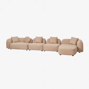 Modulaire Bank Met Chaise Longue Rechts, 4-delig In Chenille Coco Latte Bruin Dikke Chenille - Sklum