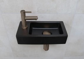 Mueller Mini Rhea fonteinset mat zwart met verouderd messing fonteinkraan links
