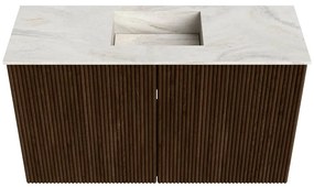 Mondiaz Joya DLux 70cm toiletmeubel walnut met wastafel faye midden zonder kraangat ostra