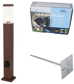 Buitenlamp roestbruin met grondpin en kabelmof 80cm incl. stopcontact IP44 - Malios Modern E27 IP44 Buitenverlichting
