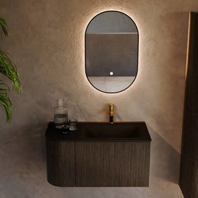 Mondiaz Kurve 85cm badmeubel ronding links shadow met 1 lade en deur en wastafel cloud kraangat rechts urban