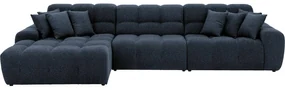 Goossens Excellent Bank Kubus - 30 X 30 Cm Stiksel blauw, stof, 1,5-zits, modern design met chaise longue links