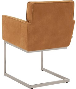 Goossens Excellent Eetkamerstoel Tom cognac leer met armleuning, urban industrieel