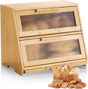 VEVOR Dubbellaagse broodtrommel voor aanrecht, broodcontainer, broodtrommel, broodorganizer van hout voor zelfgebakken brood, opbergcontainer met gegolfd acryl deurpaneel, broodopslag, natuurlijk