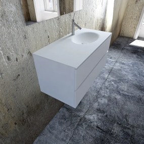 Zaro Sevilla Solid Surface badmeubel 100cm mat wit 1 kraangat spoelbak rechts