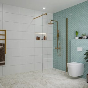 Fortifura Galeria inloopdouche - 110x200cm - helder glas - wandarm - Geborsteld koper PVD (Koper) SW915250/SW876702
