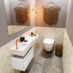 Mondiaz Andor toiletmeubel 60cm mat wit met witte wastafel 120cm links met kraangat