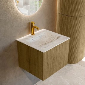 Mondiaz Kurve-dlux 50cm badmeubel dusk met 1 lade en wastafel grunne midden 1 kraangat glace
