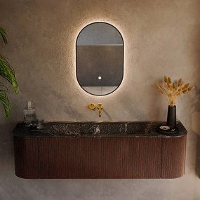Mondiaz Kurve-dlux 160cm badmeubel ronding links/rechts ruby met 1 lade en 2 deuren en wastafel big medium midden zonder kraangat lava