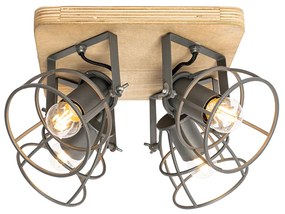 Industriële spot hout met donkergrijs verstelbaar 4-lichts - Arthur